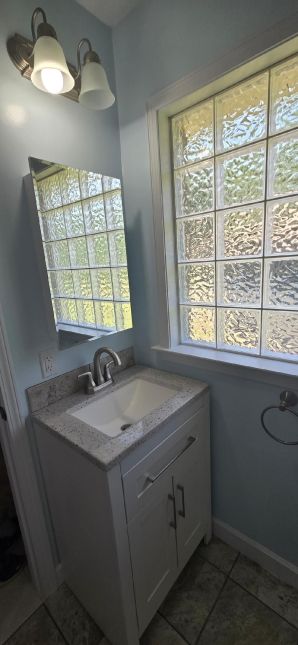 Bathroom Remodel in Tallassee, AL (Charlie Jr. & Mike) Shower ReDesign, New Tile Flooring, New Vanity, Painting, Covey Hole next to the toilet, and new storage Area (7)