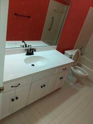 Bathroom Remodel in Montgomery, AL  (Charlie Jr. & Mike)
Full Remodel of a Guest Bathroom, New Tub, New Walls, Painting, New Vanity, New Lighting, New Vent Light Combo, and New Flooring for the Schechinger Family. (1)