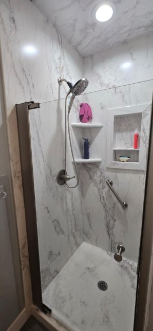 Bathroom Remodel in Wetumpka, AL (Charlie Jr. & Mike) New Shower Rebuild, New Painting, New luxury Vinyl Flooring, New Vanity Lighting and Mirror (6)