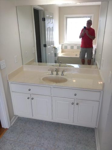 Bathroom Remodeling in Wetumpka, AL    Full Remodel Painting, Flooring, New Tub to Shower Conversion, New High Rise Toilet, New Vanity with Lighting, and the Conversion of the Old Shower Area into a Closet area    (Charlie Jr, Mike, and Landon) (2)