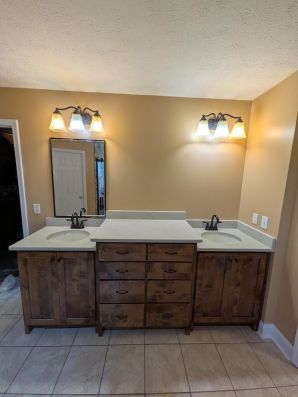 Bathroom Remodeling in Deatsville, AL
Full Remodel, Garden Tub Conversion into a Shower, The Old Shower into a New Linen Closet, New Vanity, New Tile Flooring, and a Full Paint Job.
(Charlie Jr., Mike, & Landon) (5)