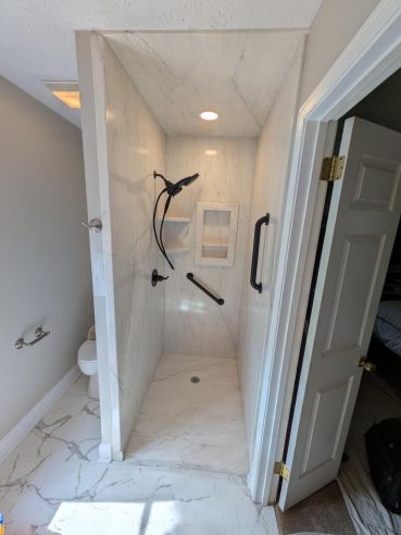 Bathroom Remodeling in Prattville, AL
Flooring, Painting, New Vanity, Mirror, New Lighting, and New Shower Rebuild
(Mike & Landon) (2)